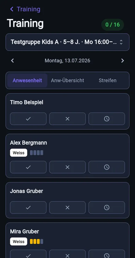 Anwesenheit in der App