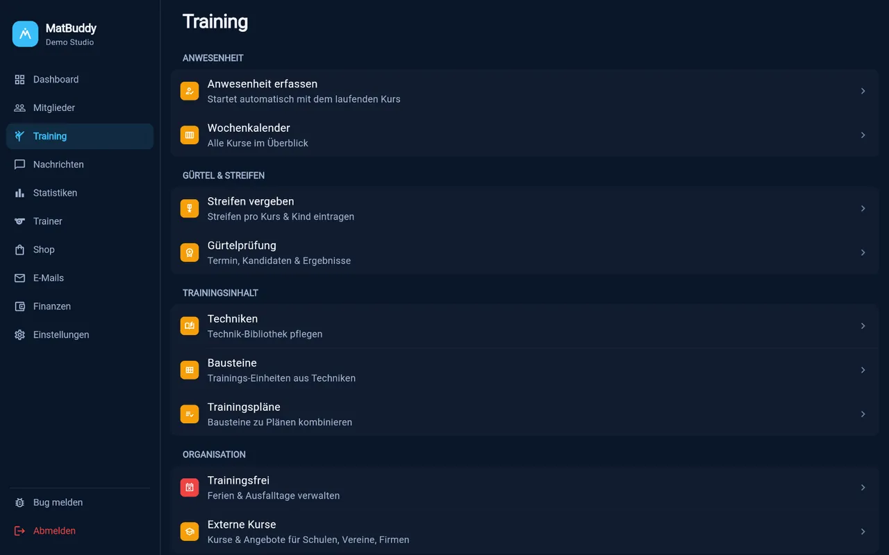 Training, Gürtel und Prüfungen