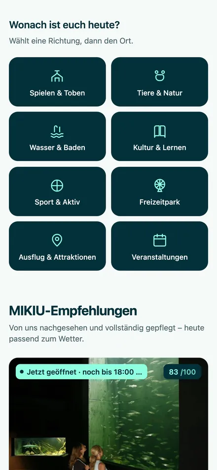 Kategorien und Empfehlungen mobil